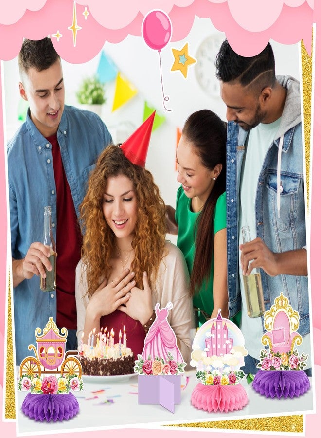 Weekgrat 12 Pcs Floral Princess Themed Birthday Party Decorations Princess Honeycomb Centerpieces Pink Gold Flowers Castle Crown Carriage Table Decoration Table Toppers for Party Favors Supplies - Image 5